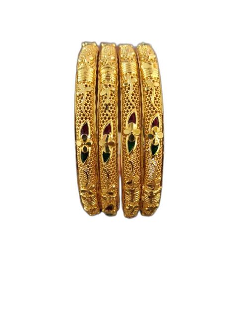 Brass Party Wear Traditional Green High Imitation Gold Plated Bangles