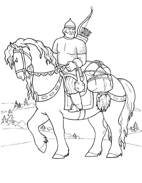 Русский богатырь на коне раскраска RaskraskiOnline ru