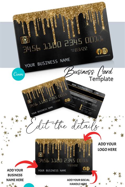 This is the perfect platform for you to choose your business cards of diverse styles for various occasions. DIY Gold Glitter Drip Credit Card Business Cards. Canva ...