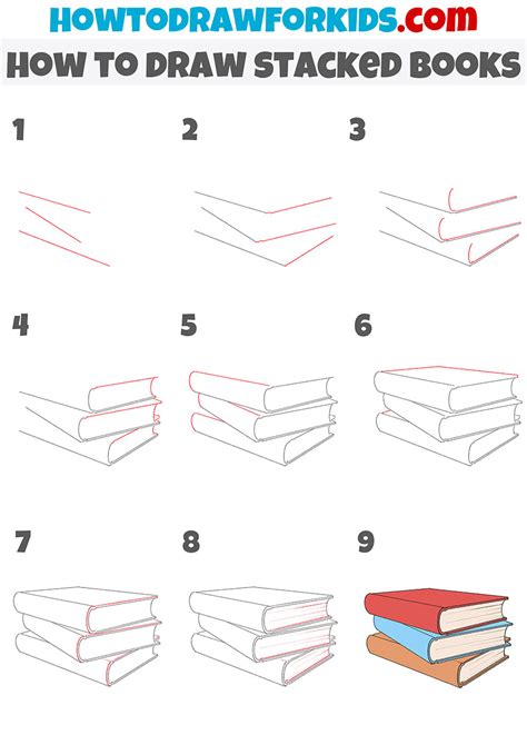 How To Draw Stacked Books Easy Drawing Tutorial For Kids