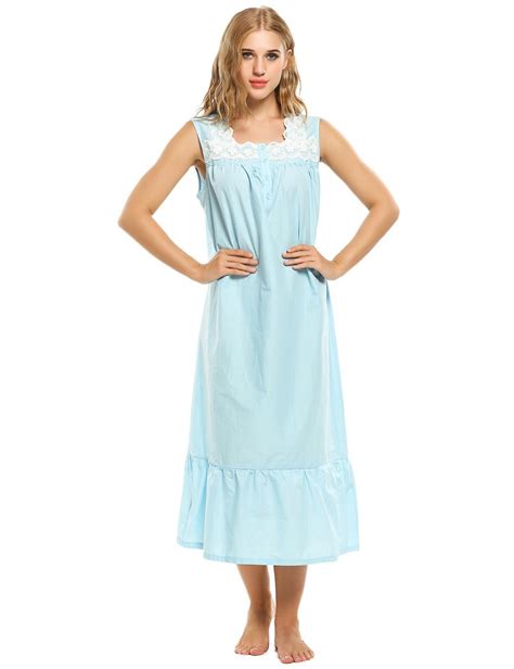 Ekouaer Women Nightgown Nightwear Victorian Style Sleeveless Nightdress