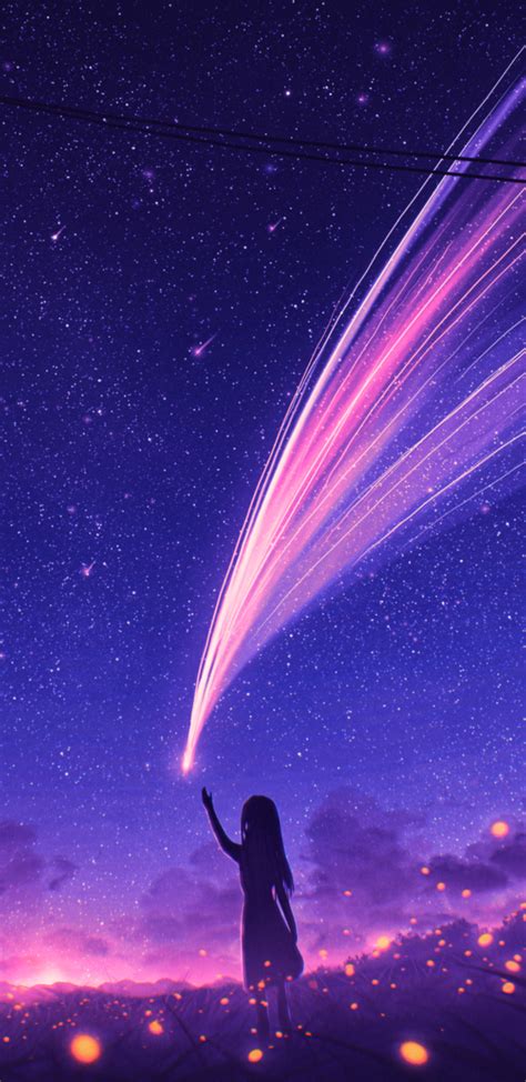 1440x2960 Resolution Anime Girl And Cool Starry Sky Samsung Galaxy Note