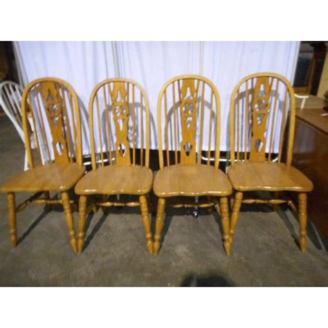 Windsor Oak Dining Room Chairs Wagon Wheel Set 4 Chairish
