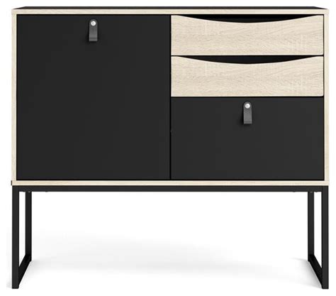 Stubbe One Door Sideboard With 3 Drawers Black Matte Oak Structure Contemporary