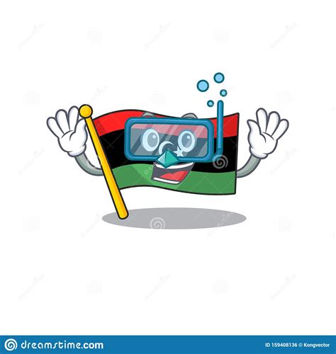 Diving Flag Libya Cartoon Isolated The Mascot Stock Vector