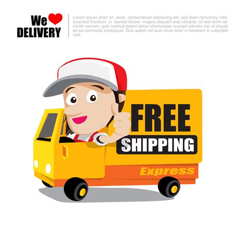 Smile Delivery Man Thumb Up On Truck With Text Free Shipping Delivery