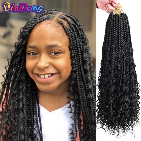 Dindong Bohemian Box Braids Hair With Curls 18 Synthetic Boho Goddess