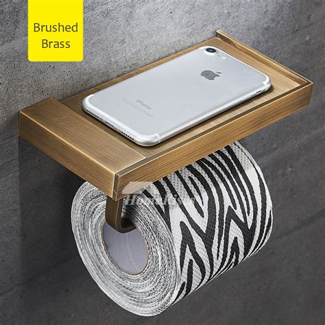 Modern Silver Wall Mount Toilet Paper Holder With Shelf Brass Black