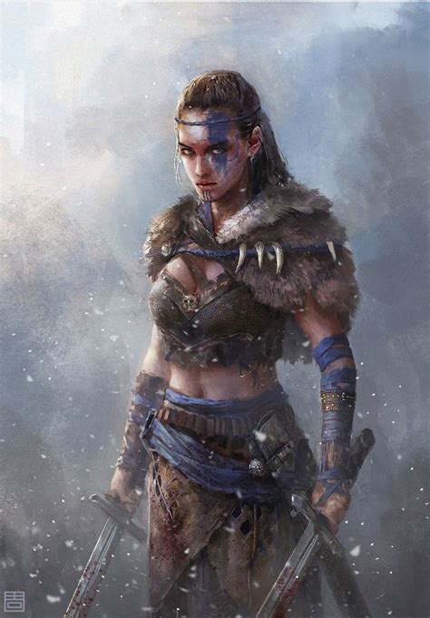 Artstation Woad Raider Qiang Zhou Viking Warrior Woman Barbarian