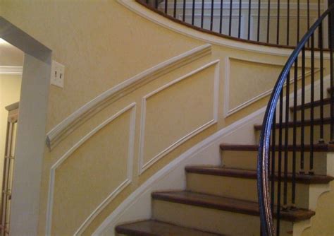 X 8 the house of fara 7/8 in. Chair rail and shadow boxes on curved staircase wall ...