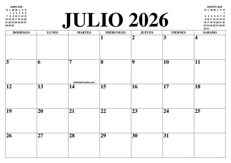 Calendario Julio 2026 El Calendario Julio Para Imprimir Gratis Mes