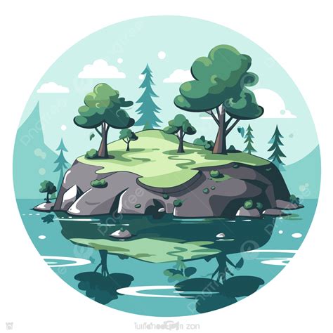 Great Lake Vector Sticker Clipart Cartoon Island With Trees In A