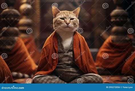 Buddhist Cat Meditates In Cozy Quiet Place Zen Master Kitty Sits In