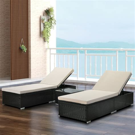 3 Pieces Wicker Patio Lounge Chair Set Adjustable Pe Rattan Chaise