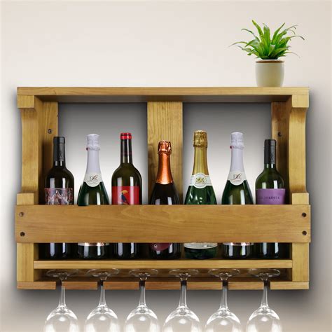 Artiss wall wine rack wooden wine glass racks timber bottle holder