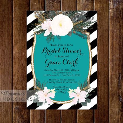 Please enjoy these designs and have fun making your own unique wedding invitation! Bridal Shower Invitation Black and White Stripe with Teal Background; Watercolor Flo… | Glitter ...