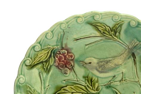 Majolica Bird Plate Antique French Hand Decorated Ceramic Wall Plate