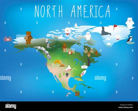 Map Of North America Showing Famous Landmarks Stock Vector Art
