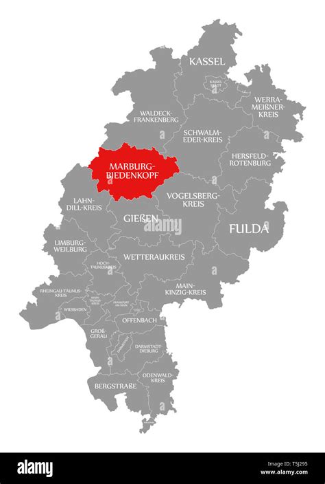 Marburg Biedenkopf County Rot Hervorgehoben Karte Von Hessen