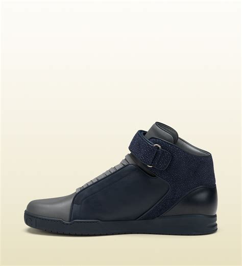 Lyst Gucci Leather And Pebbled Suede Hightop Velcro Sneaker In Black