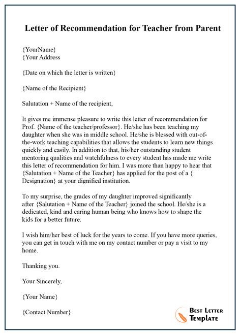 Recommendation Letter For Teacher Format Sample And Example