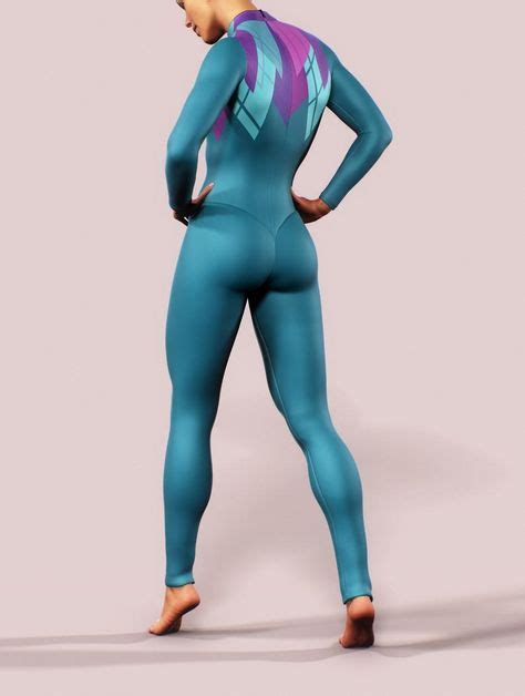 Turquoise Long Sleeve Bodysuit Workout Lycra Jumpsuit Blue Geometry Playsuit Women Romper Purple