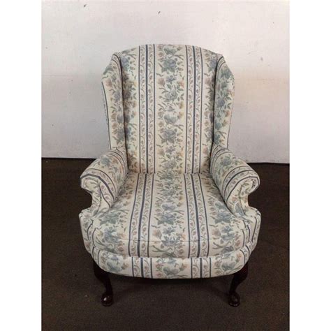 Vintage Broyhill Floral Upholstered And Mahogany Wingback Armchair Chairish