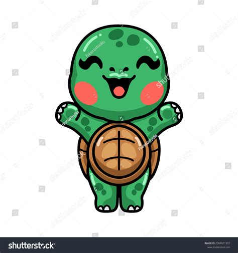 Cute Baby Turtle Cartoon Raising Hands Stock Vector Royalty Free