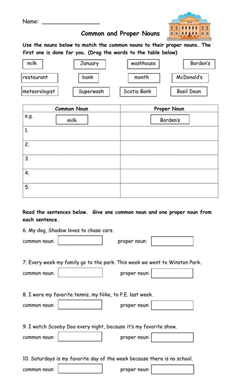 Common And Proper Nouns Worksheet For 4