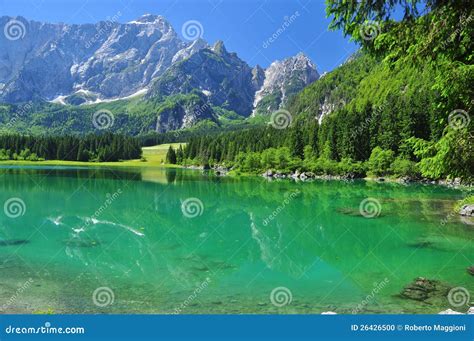 Crystal Clear Fusine Lake Alpine Scenery Friuli Italy Stock Photo