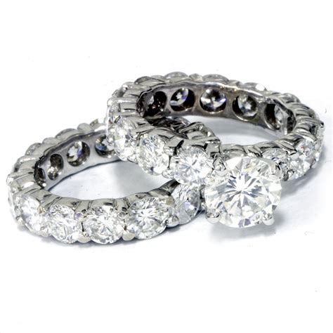 9 12ct Diamond Eternity Engagement Ring Wedding Set 14k White Gold