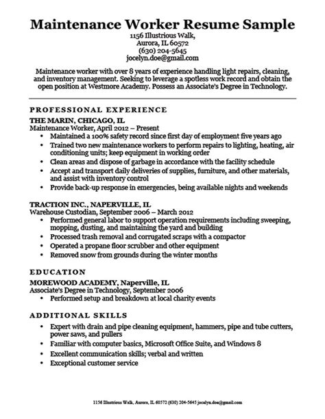 Jessie is a mature student with a wide range of work experience who has decided to move into the culinary industry. Maintenance Resume Template | IPASPHOTO