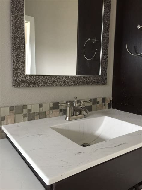 Bathroom Vanity Backsplash In A Glass And Stone Mosaic Vanity