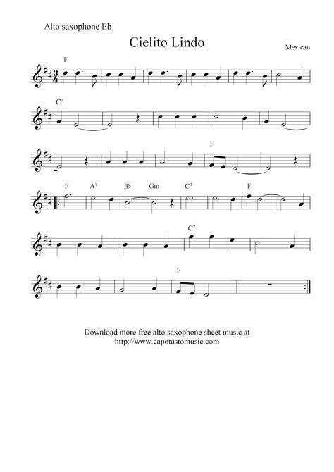 Cielito Lindo Free Alto Saxophone Sheet Music Notes
