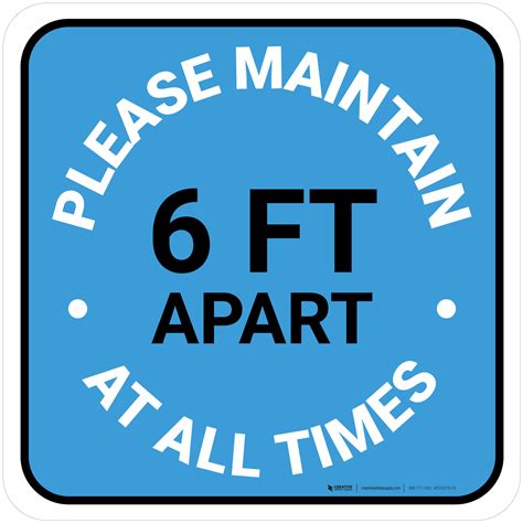 Please Maintain 6 Ft Apart At All Times Blue Square Floor Sign