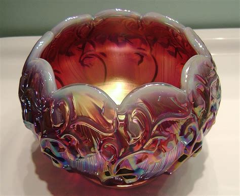 Fenton Plum Opalescent Iridized Lily Of The Valley Rose Bowl Carnival Glassware Carnival