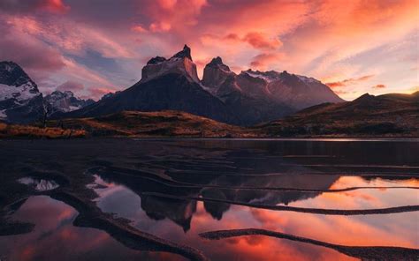 Beautiful Mountain Sunset Clouds Patagonia Beautiful Landscape