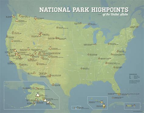 Us National Park Highpoints Map 11x14 Print Best Maps Ever