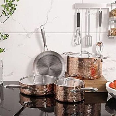 Homaz Life Pots And Pans Set Tri Ply Stainless Steel Hammered Kitchen