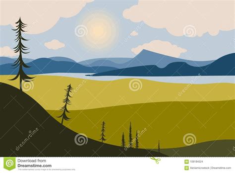 Mountain Landscape With Lakes Trees In The Foreground Coniferous