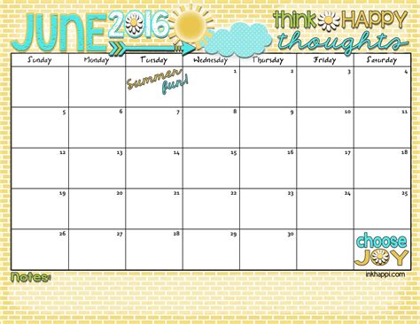 June 2016 Calendar Lets Have Some Summer Fun Inkhappi