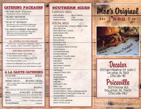 Moes Original Bbq Menu Decatur Al 35601 Menu Cuisine