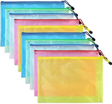 Jellify 10 Pcs Mesh Zipper Pouch Document Bag Waterproof Plastic Zip