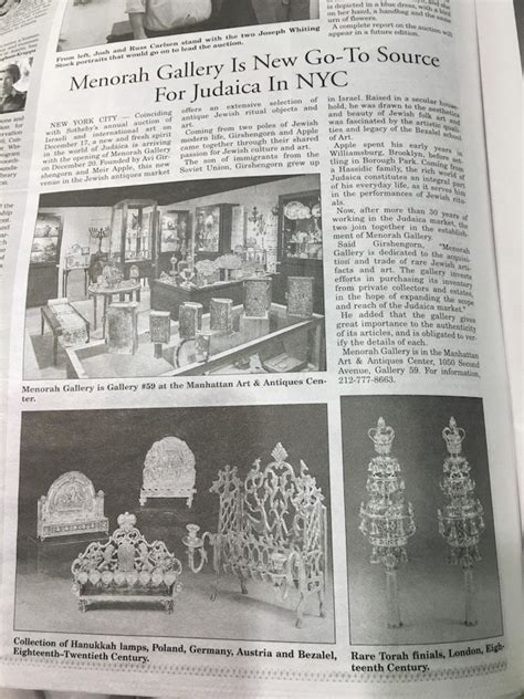 Antiques And Arts New York Times Feature Our Dealer Menorah Galleries
