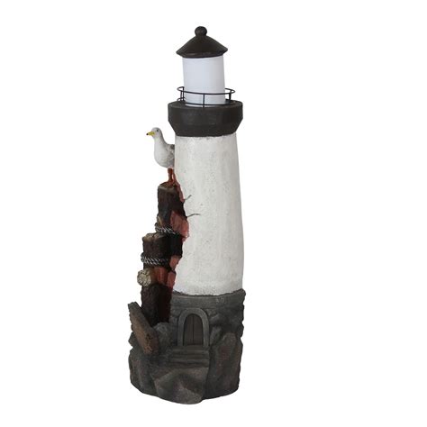 Sunnydaze Gulls Cove Outdoor Lighthouse Water Fountain With Led Light