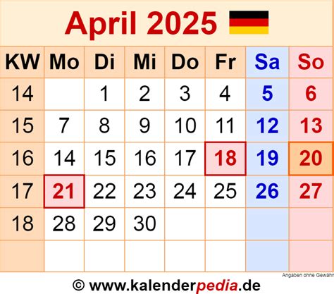 Kalender April 2025 Als Pdf Vorlagen