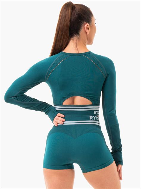 Freestyle Seamless Long Sleeve Crop Emerald Green Ryderwear