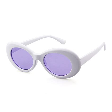 Bold Retro Oval Mod Thick Frame Sunglasses Clout Goggles With Round Lens Whitepurple Lense