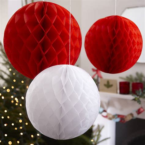 Three Christmas Honeycomb Balls Hanging Decorations By