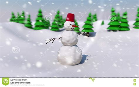 3d Render Of Snowman On Snowy Field Stock Illustration Illustration